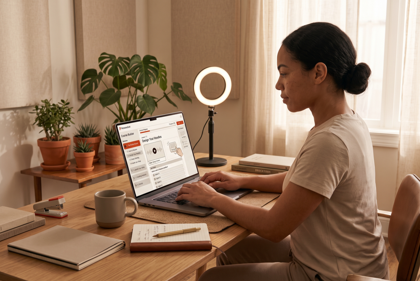 Educator teaching an online class to students